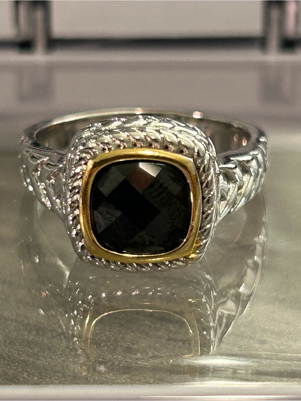 18K Gold Filled Black Onyx Ring|Size 7|Two-Tone Designer Inspired Ring|NWOT